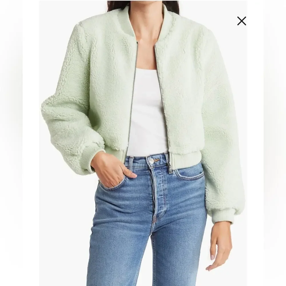 Toccin Ny Green Shearling Cropped Jacket - Picture 1 of 5